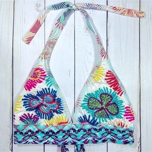Maui Swimwear | Y2K 70s Vibes Festival Embroidered Beaded Halter Bikini Top | M